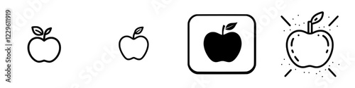 Different styles of apple illustrations showing varying sizes and designs in a minimalist design approach