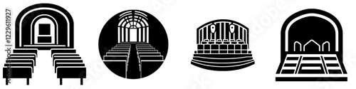 Artistic representation of a modern venue designed for exhibitions and gatherings in a minimalist style