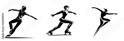 Dynamic ice skaters showcase elegance and skill during a competitive performance at a winter sports event