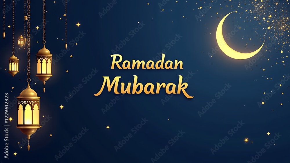 Naklejka premium ramadan lantern with crescent moon hanging background ramadan kareem