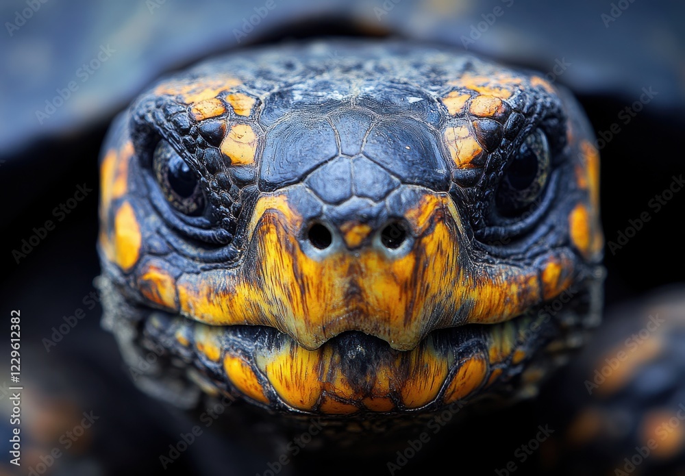 Close-up of an Exotic Turtle with Vibrant Shell Patterns and Intricate Detail Captured in Natural Setting Under Soft Lighting Close-up of an Exotic Turtle with Vibrant Shell Patterns and Intricate Detail Captured in Natural Setting Under Soft Lighting