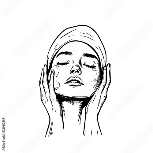 Woman applying skincare treatment while relaxing at home in the evening
