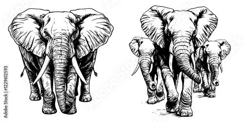 Majestic elephants walk together in natural habitat highlighting family bonds and strength in an enchanting landscape