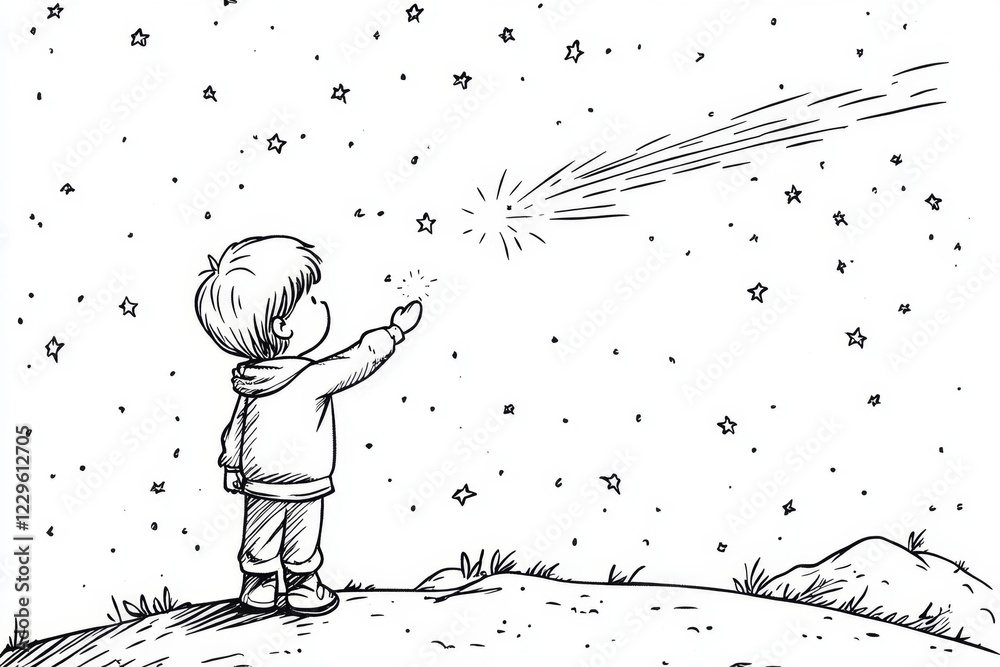 Naklejka premium Child Reaching for Stars in Night Sky