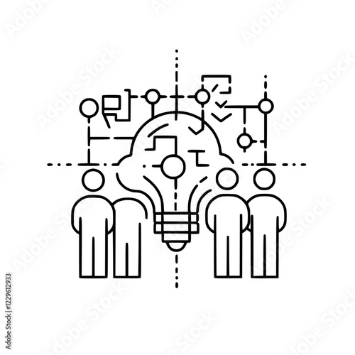 Group brainstorming ideas with innovation and technology at a creative workshop