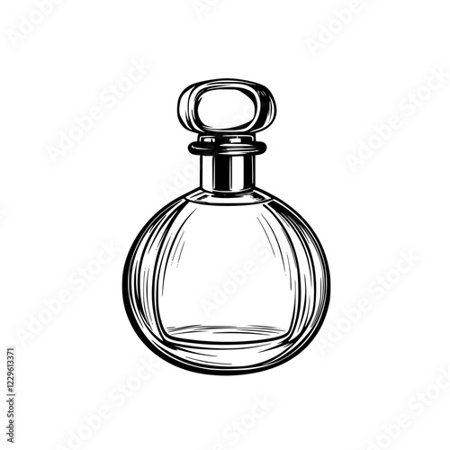 Elegant glass perfume bottle design with a round shape and ornate stopper for luxury fragrance