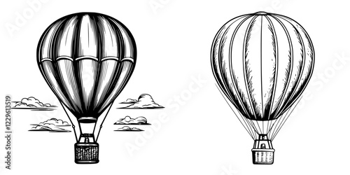 Hot air balloons soaring against a cloudy sky, showcasing unique designs and artistry