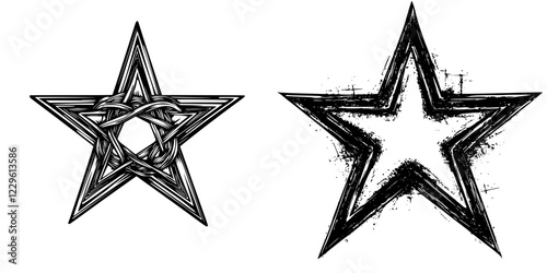 Unique star designs featuring intricate patterns and a bold, rough style suitable for various artistic projects