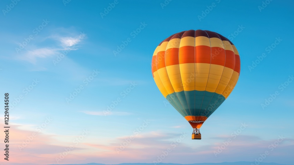 Naklejka premium Hot air balloon adventure scenic sky aerial photography bright blue horizon captivating viewpoints freedom and exploration