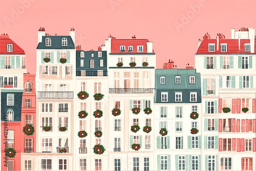 Parisian Christmas Buildings  Festive Cityscape  Holiday Architecture