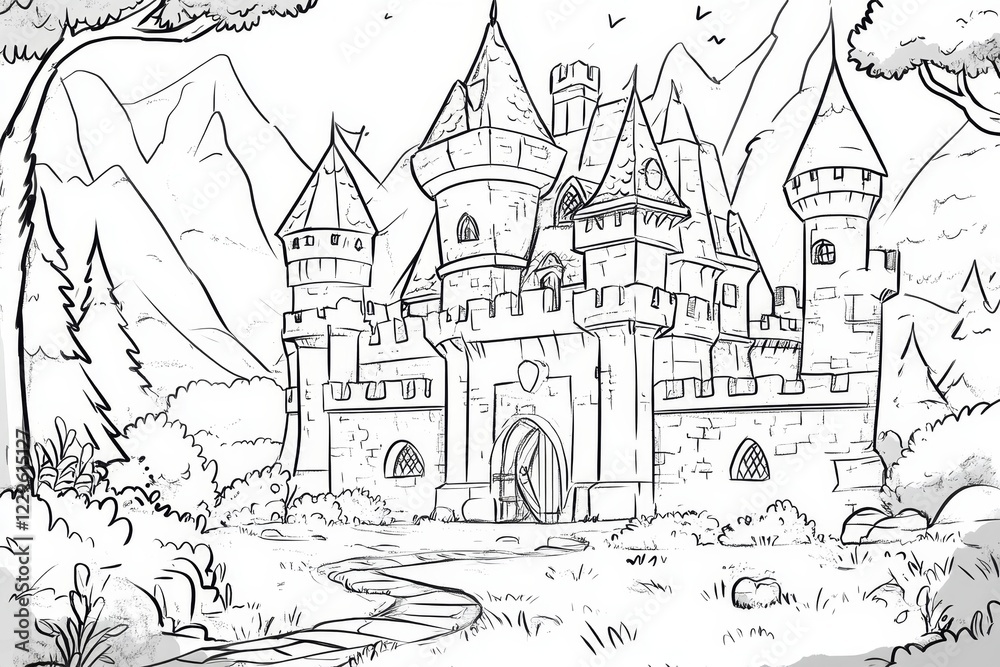 Obraz premium Enchanted Medieval Castle Sketch