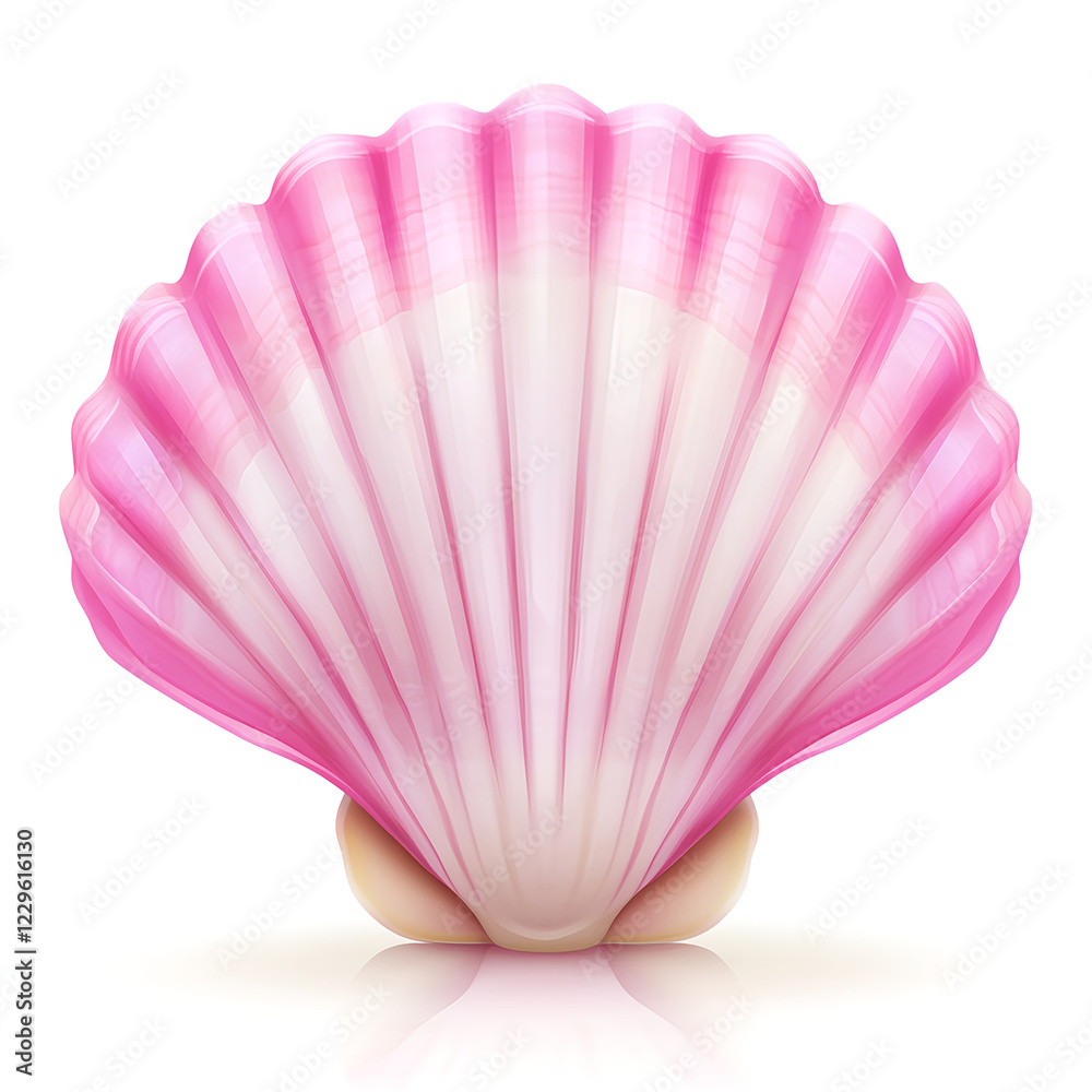 Fototapeta premium A realistic photograph of a full, pink and red-ginger scallop shell, isolated on a white background, in high-resolution. 
