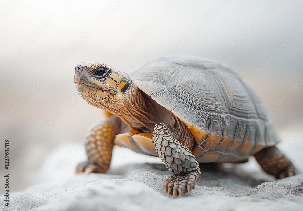 Close-up View of a Majestic Turtle Crawling Over Smooth Rocks in a Peaceful Natural Environment with Soft Background Blur Close-up View of a Majestic Turtle Crawling Over Smooth Rocks in a Peaceful Natural Environment with Soft Background Blur