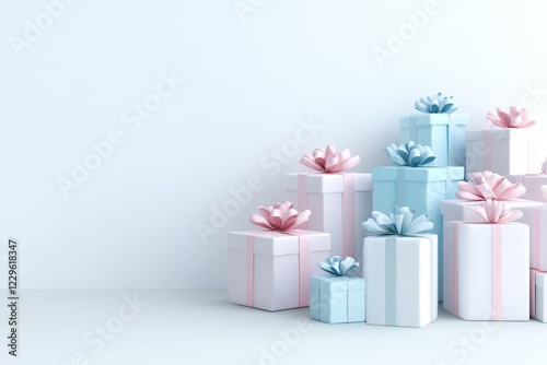 Obraz na płótnie gift boxes of different pastel colors with ribbon and bow isolated on white background w salonie