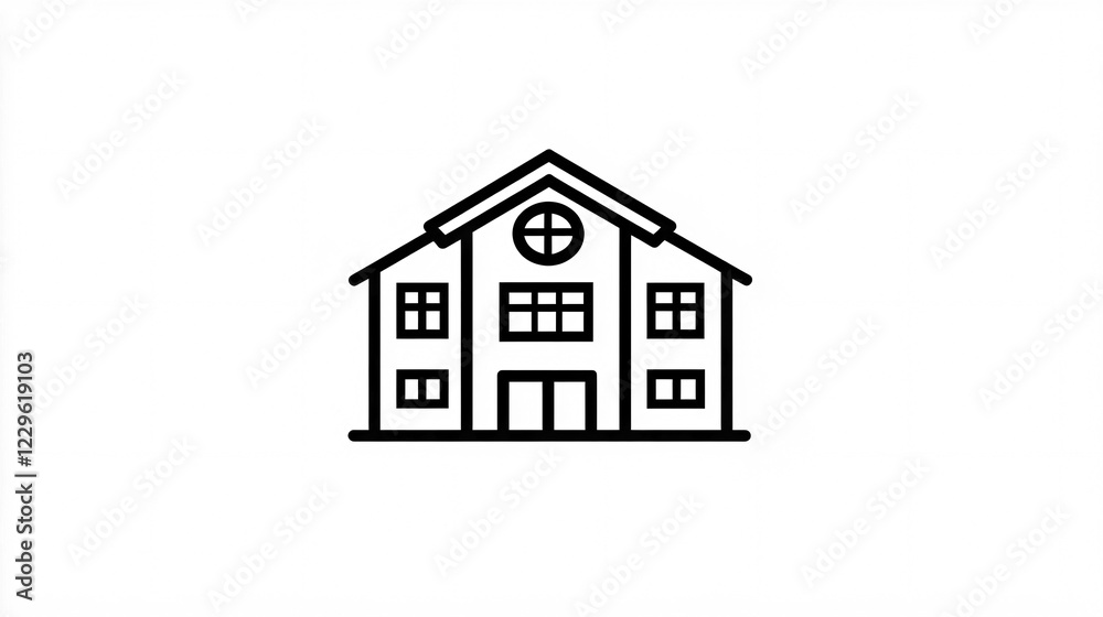 A school building icon with a white background, straightforward and clear A school building icon with a white background, straightforward and clear