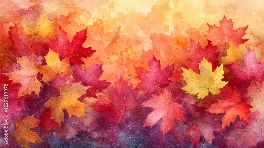 Abstract watercolor background of vibrant autumn leaves blending warm shades of red orange and yellow welcoming the start of the fall season Abstract watercolor background of vibrant autumn leaves blending warm shades of red orange and yellow welcoming the start of the fall season