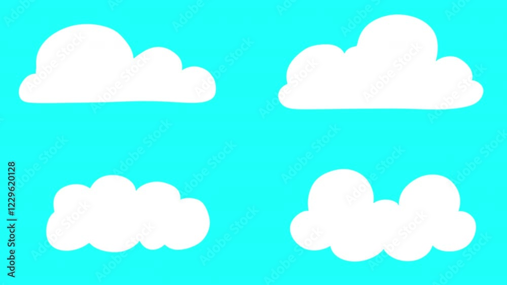Set of animation cartoon clouds different shapes in doodle funny style. 2d motion childish element.
