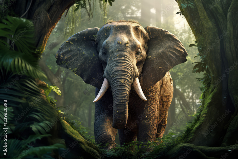 Fototapeta premium Elephant Animal Wildlife Wilderness Colorful Realistic Illustration