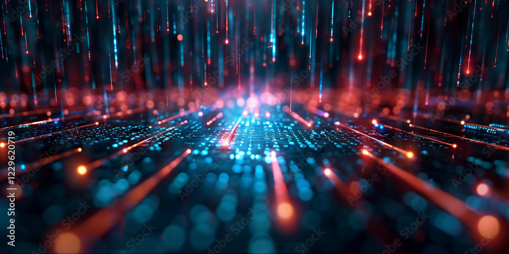 Abstract Digital Background with Blue and Red Glowing Lines and Abstract Digital Background with Blue and Red Glowing Lines and
