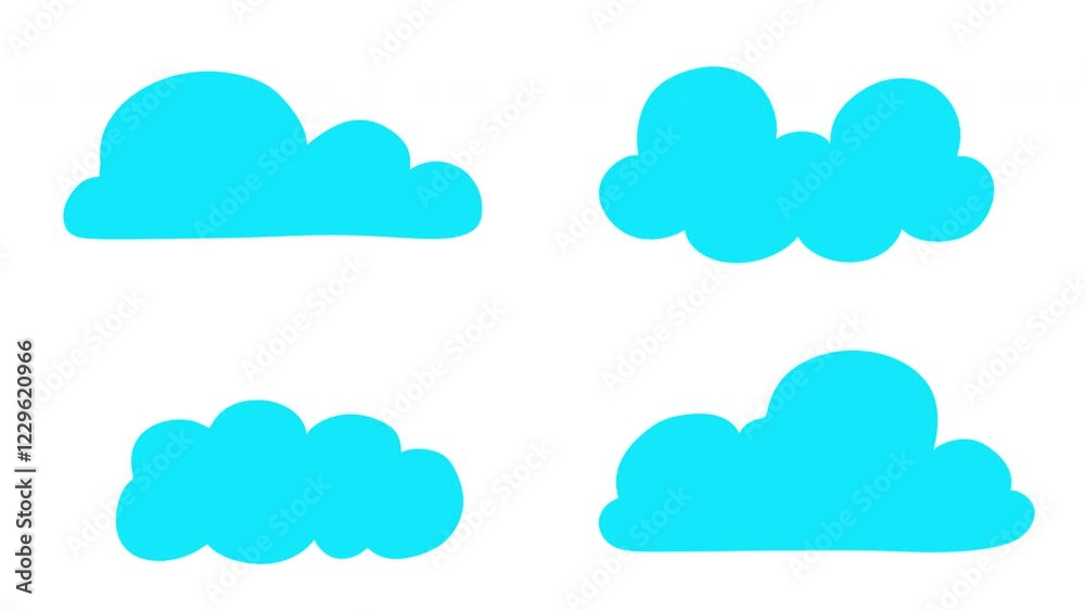Set of animation cartoon clouds different shapes in doodle funny style. 2d motion childish element. Set of animation cartoon clouds different shapes in doodle funny style. 2d motion childish element.