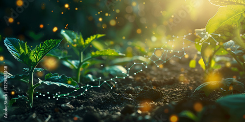 Emerging Plants in Soil with Digital Technology Overlay