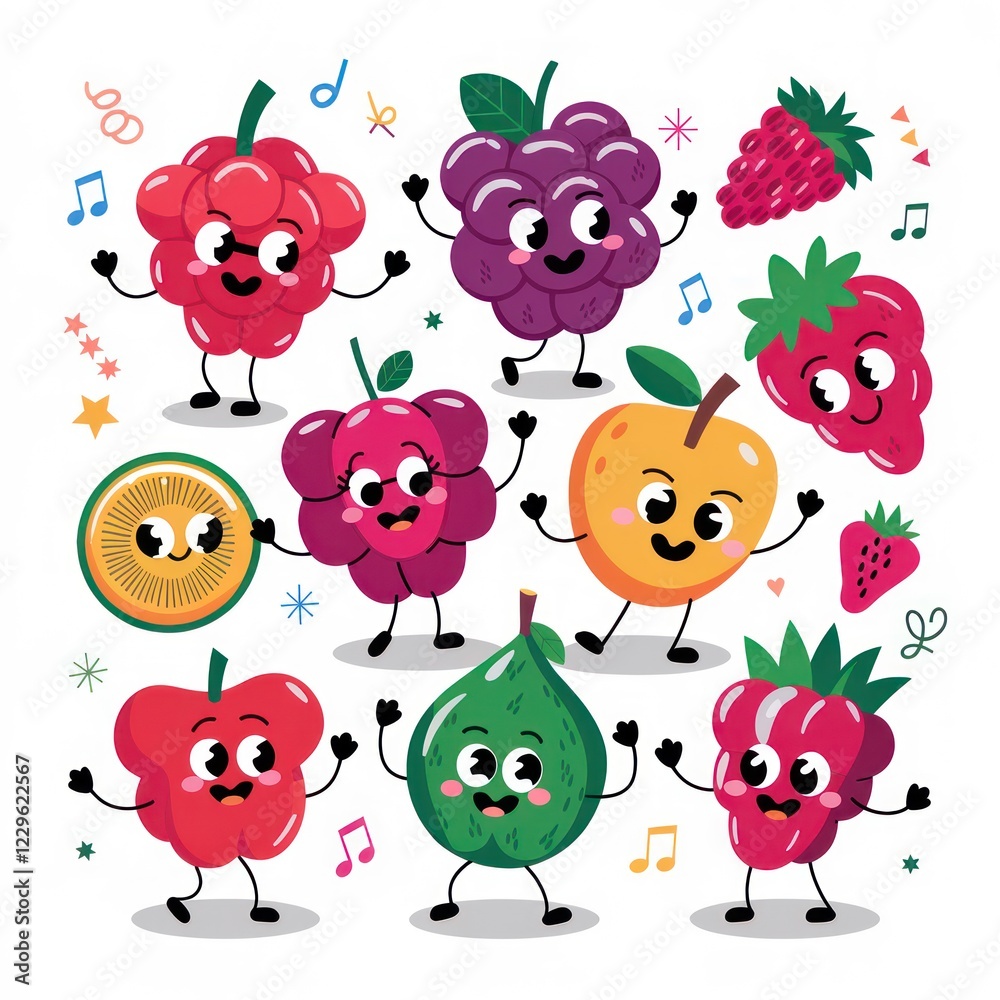 Cute Fruit Characters Dancing Cute Fruit Characters Dancing