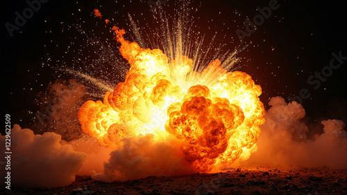 High-Resolution Fiery Bomb Explosion Stock Photo for Action Films, Video Games, and Military-Themed Promotions photo