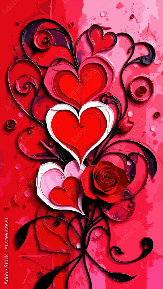 Abstract My Beautiful Valentine Image Series - Love Depicted in Red Roses and Hearts 3D Arrangement Abstract My Beautiful Valentine Image Series - Love Depicted in Red Roses and Hearts 3D Arrangement