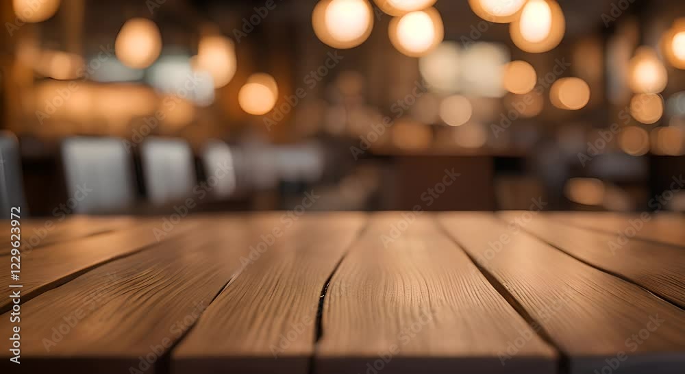 Cozy wooden table in warm and inviting restaurant ambiance Cozy wooden table in warm and inviting restaurant ambiance