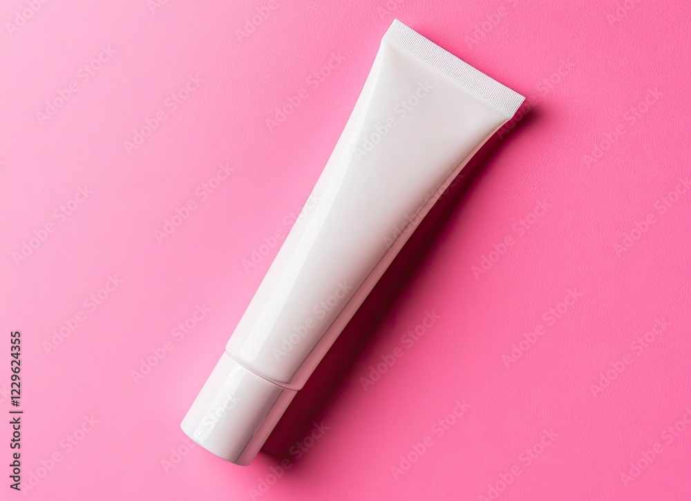 White blank beauty product mockup on a flat background, a white tube of cream with a cap, with copy space for text and design, in a close-up view. White blank beauty product mockup on a flat background, a white tube of cream with a cap, with copy space for text and design, in a close-up view.