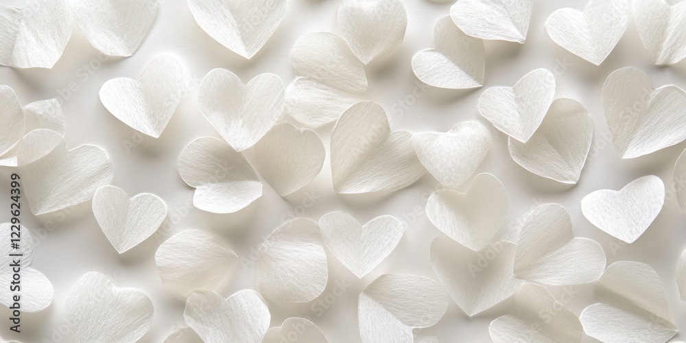 Heart-shaped white petals spread across a soft background for romantic concepts Heart-shaped white petals spread across a soft background for romantic concepts