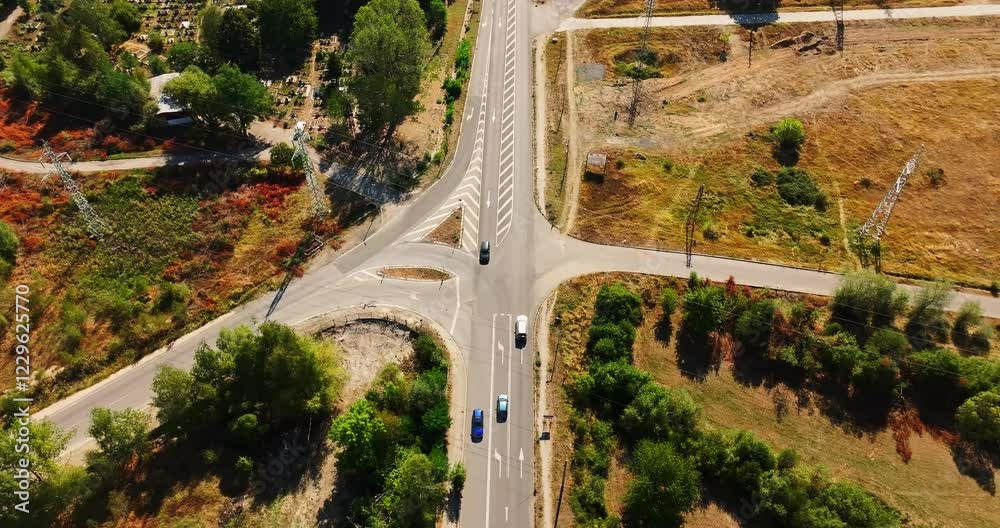 Rural Scene Cars Driving On Modern Eastern European Road Top Down Tilt Down Follow Scene Suburban Streets Rural Scene Cars Driving On Modern Eastern European Road Top Down Tilt Down Follow Scene Suburban Streets