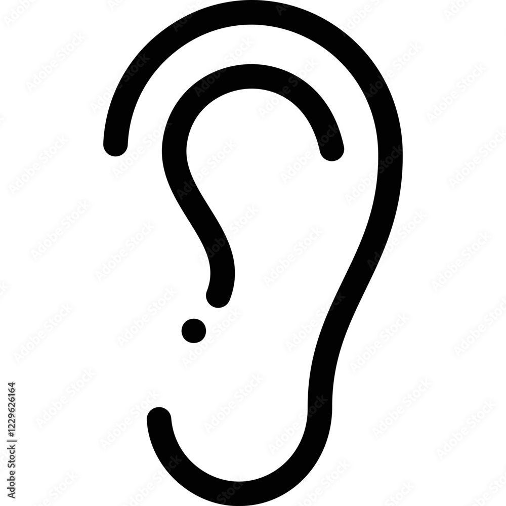 Sense of hearing, ear icon, black outline Sense of hearing, ear icon, black outline