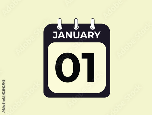 Monthly button cal january 1 calendar, tear-off calendar animation for january 1 banner Illustration isolated vector sign symbol
