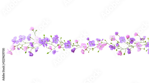 Delicate purple and pink flowers blooming isolated on transparent background