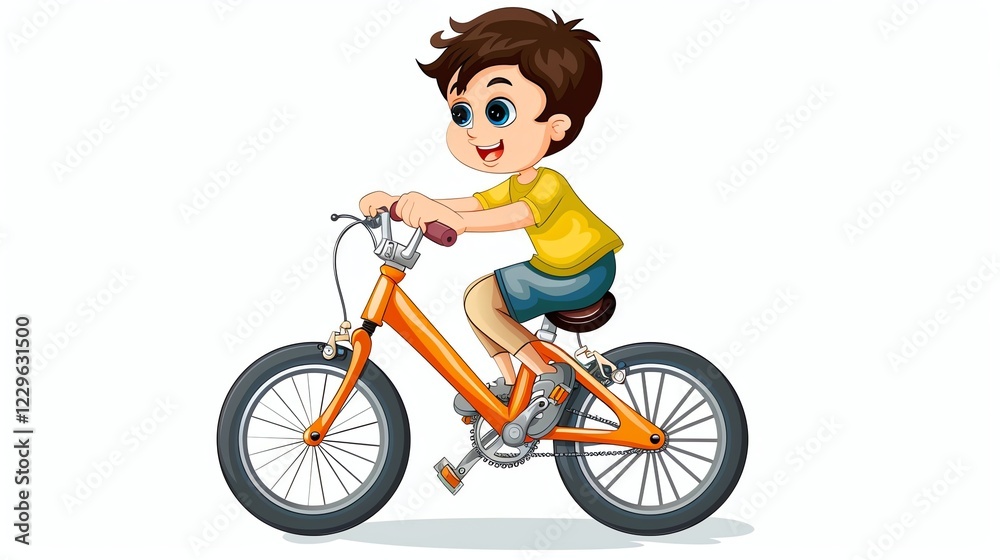 Fototapeta premium A cartoon boy riding a bicycle.
