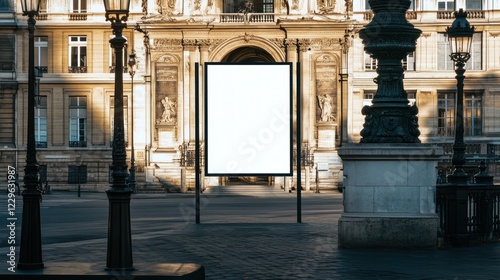 Fototapeta Naklejka Na Ścianę i Meble -  Blank Billboard in Parisian Setting: Mockup for Advertisement