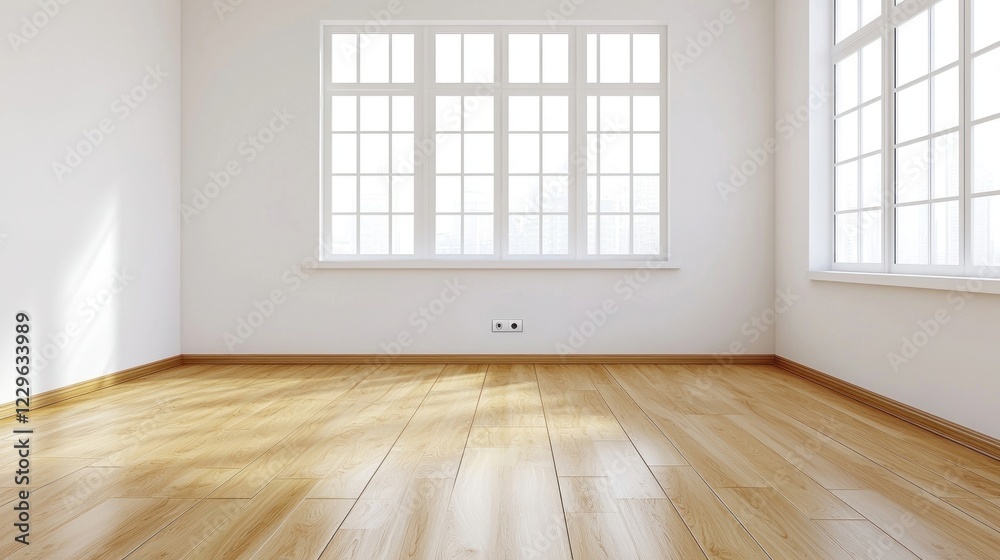 Bright Empty Room with White Walls and Wooden Floor Bright Empty Room with White Walls and Wooden Floor