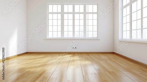 Wallpaper Mural Bright Empty Room with White Walls and Wooden Floor Torontodigital.ca