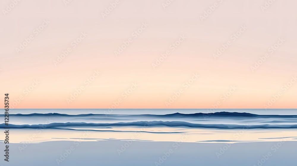 Fototapeta premium Serene beach sunset, sky transitioning into a calm evening glow