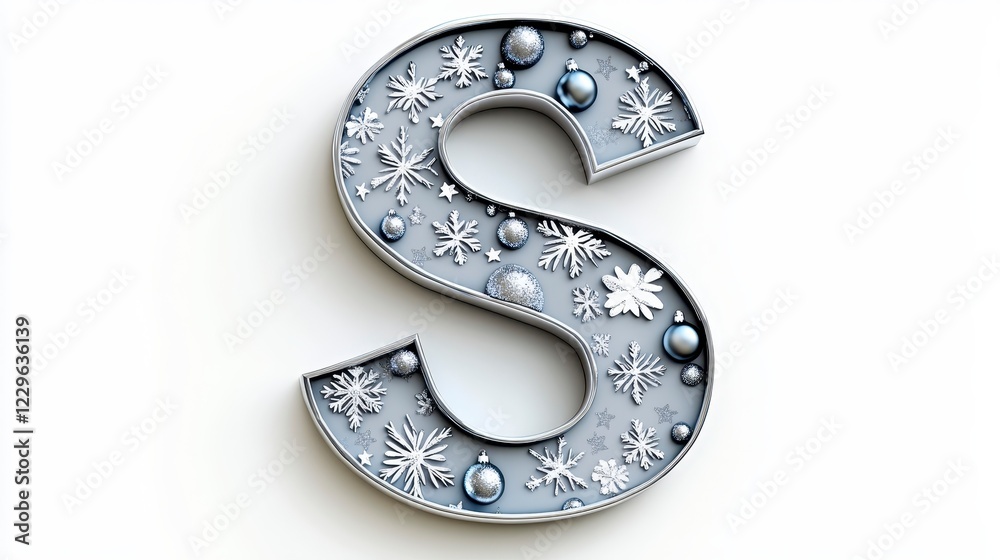 Naklejka premium Decorative letter S with snowflakes and Christmas ornaments