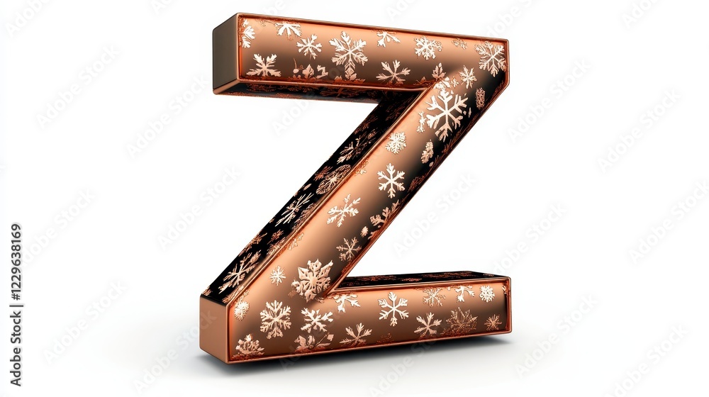 3D Copper Letter Z with Snowflake Pattern for Winter Theme Design 3D Copper Letter Z with Snowflake Pattern for Winter Theme Design