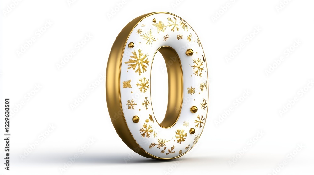 Golden Snowflake Decorative Number Zero for Holiday Themes Golden Snowflake Decorative Number Zero for Holiday Themes