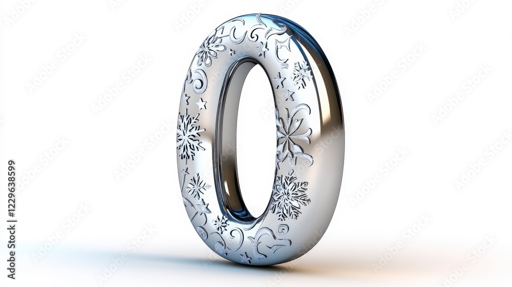 Elegant 3D Silver Number Zero with Decorative Snowflake Patterns Elegant 3D Silver Number Zero with Decorative Snowflake Patterns