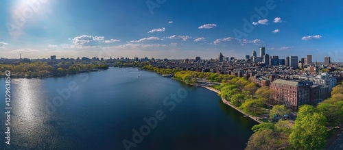 Boston Skyline Panorama: Aerial View of the Charles River and Back Bay photo