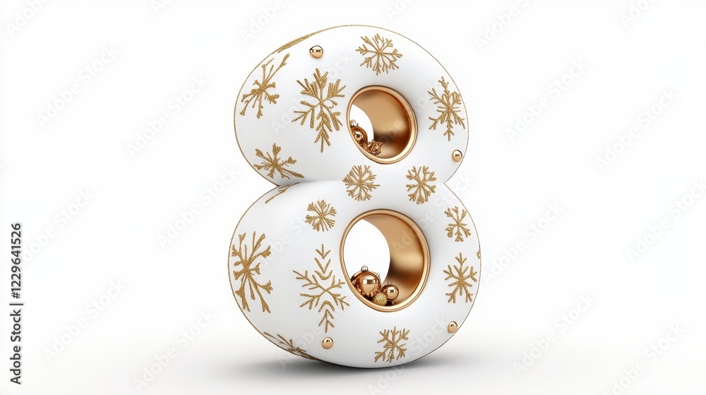 Decorative Number Eight with Snowflakes and Golden Accents Decorative Number Eight with Snowflakes and Golden Accents