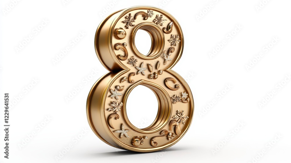 Elegant Decorative Golden Number Eight with Floral Design Elements Elegant Decorative Golden Number Eight with Floral Design Elements