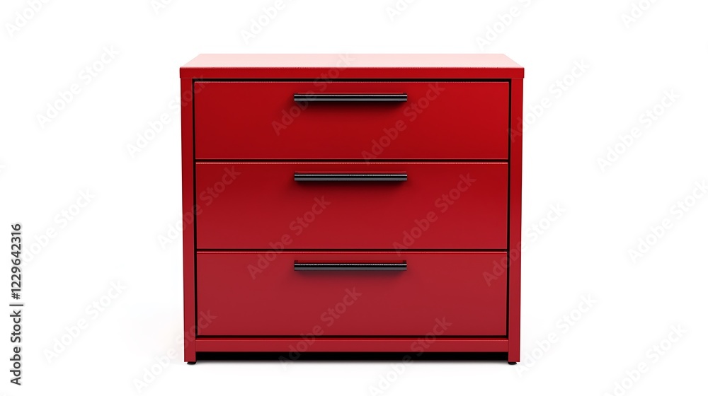 A red dresser with three drawers A red dresser with three drawers
