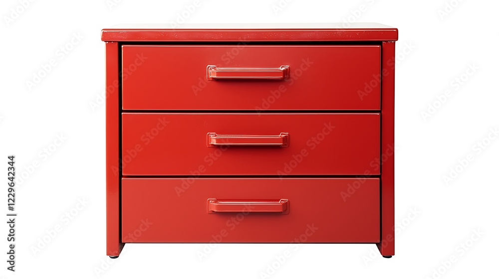 A red dresser with three drawers A red dresser with three drawers