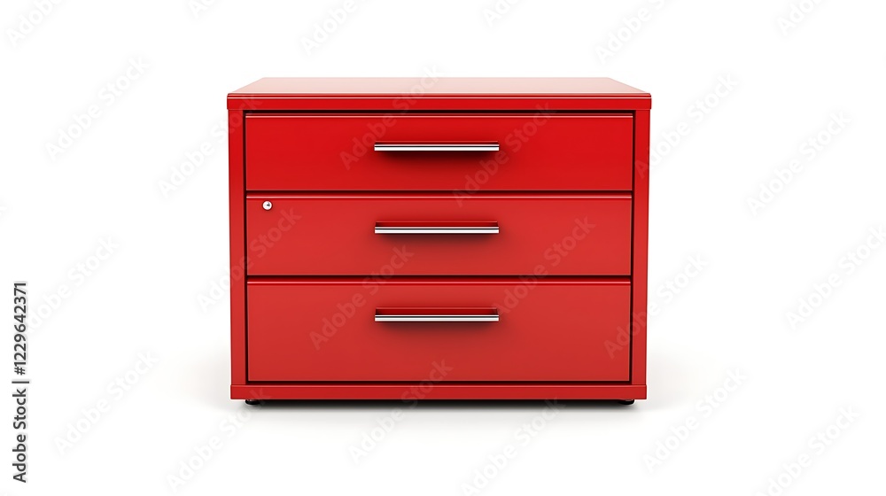 A red filing cabinet with three drawers A red filing cabinet with three drawers